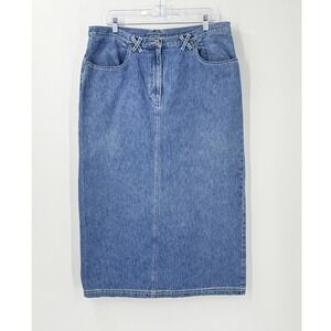 Vtg 90s Christopher Banks Denim Maxi Skirt Womens 16 Cowgirl Western modest jean